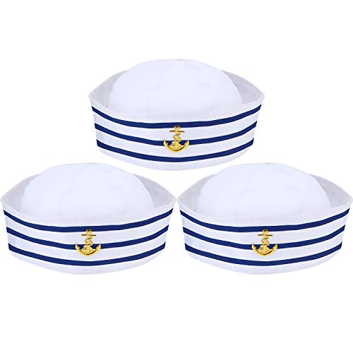 Syhood Blau mit Weißen Segelhüten Marine Seemann Hut für Kostüm Zubehör, Anziehparty (3 Packungen) von Syhood