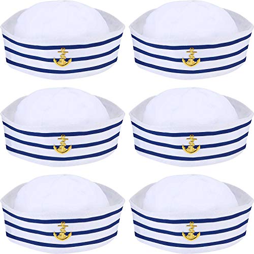 6 Stück Matrosenmütze Kapitänsmütze Marine Hut Blau mit Weißen Segelhüten für Kinder Marine Kostüm Zubehör, Verkleidung Party (Klassischer Stil) von Syhood