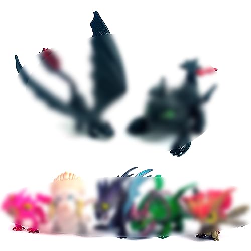 Mini Dragon Figuren, 7 Stück Drachenspielzeuge Dragon Toys PVC Action Figuren, Spielzeug Puppe Nachtwut, Zahnloser Drache Tortenaufsatz von Syijupo