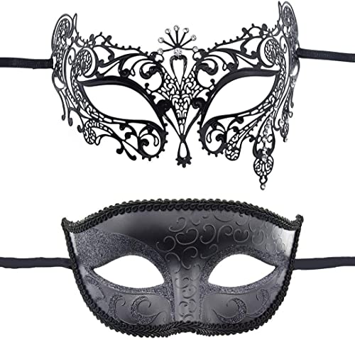 Syijupo Maskerade Maske, Pack von 2, Männer Frauen venezianische Maske für Maskerade Ball Kostüm Karneval Party Halloween Schwarz von Syijupo