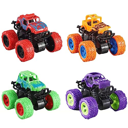 Syijupo Trucks Spielzeug Auto 4 Stück Reibungsbetriebene Rennwagen LKW Zurückziehen 360 Grad Rotierendes Geländewagen Spielzeugauto für Kinder Jungen Mädchen ab 3 Jahren von Syijupo