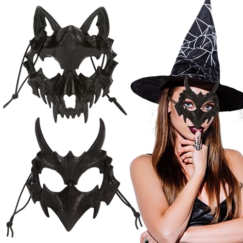 2 PCS Halloween Horror Mask, Halloween Props Decorations,Japanische Halloween-Maske, Dekorative Maske Kostüm Halloween Neuheit Horrormaske Rollenspiel für Erwachsene（Yaksha + Werwolf） von Sykerout