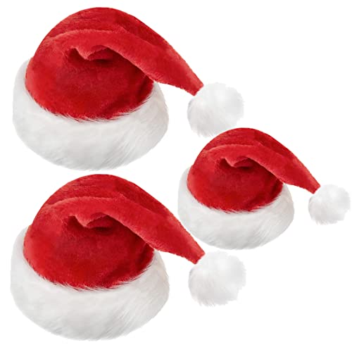 3 teiliges Set Weihnachtsmann Mütze Rot, Plüsch Nikolaus Mütze, Weihnachtsmütze Nikolausmütze Plüsch, Weihnachtsmützen für Kinder und Erwachsene Unisex（2 * Erwachsenenkappe + 1 * Kinderkappe） von Sykerout