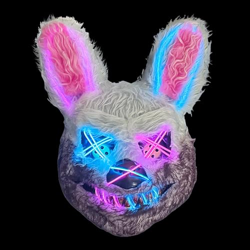 Sykerout Halloween Maske Horror Hasenmaske, cosplay maske für halloween,Lustige Bunny Maske für Halloween Kostüm Karnevalsparty Cosplay Maskerade,perfekt für Karneval,Fasching （Eisblau + Rosa） von Sykerout