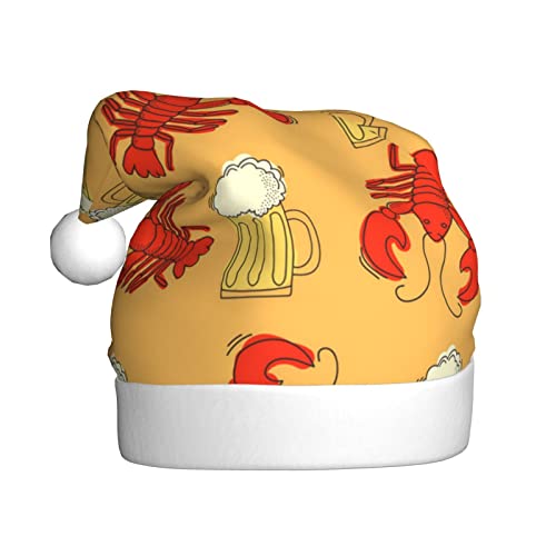 Bier Und Langusten Muster Gedruckt Weihnachtsmütze Santa Hut Für Erwachsene, Xmas Hut Für Neujahr Festliche Party Weihnachten Liefert von Sylale