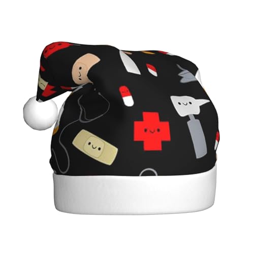 Cartoon Medizin Muster Gedruckt Weihnachtsmütze Santa Hut Für Erwachsene, Xmas Hut Für Neujahr Festliche Party Weihnachten Liefert von Sylale