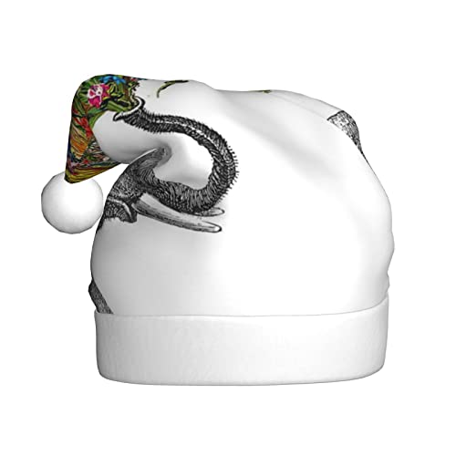 Elefant Mit Herzförmigen Blume Gedruckt Weihnachtsmütze Santa Hut Für Erwachsene, Xmas Hut Für Neujahr Festliche Party Weihnachten Liefert von Sylale