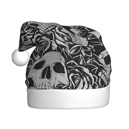 Horrible Dark Skulls Flowers Pattern Printed Christmas Hat Santa Hat For Adults Xmas Hat For New Year Festive Party Christmas Supplies von Sylale