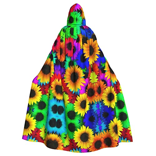 Kapuzenumhang mit Regenbogen-Sonnenblumen-Druck, Unisex, Erwachsene, Halloween, Cosplay-Kostüm von Sylale