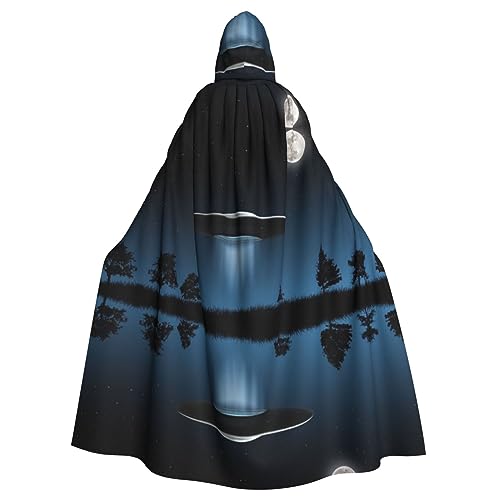 Kapuzenumhang mit fliegender Untertasse bei Nacht, Unisex, für Erwachsene, Halloween, Cosplay-Kostüm von Sylale
