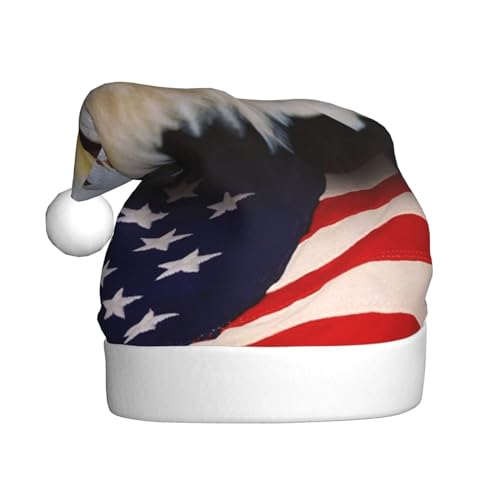 Patriotischer Weißkopfseeadler mit amerikanischer Flagge, bedruckte Weihnachtsmütze für Erwachsene, Weihnachtsmütze für Neujahr, festliche Party, Weihnachtszubehör von Sylale