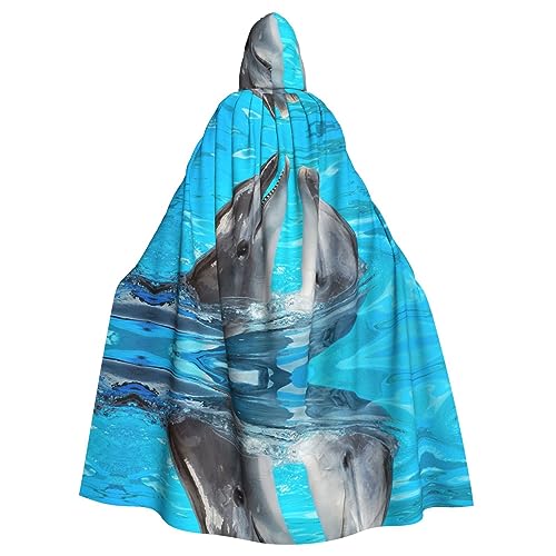 Sylale Cooler Umhang mit Kapuze und Delfin-Druck, Unisex, für Erwachsene, Halloween, Cosplay-Kostüm von Sylale