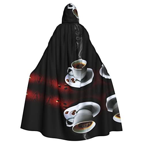 Sylale Kapuzenumhang mit Aufschrift "Hot Coffee with Coffee Bean Print", Unisex, Erwachsene, Halloween, Cosplay-Kostüm von Sylale