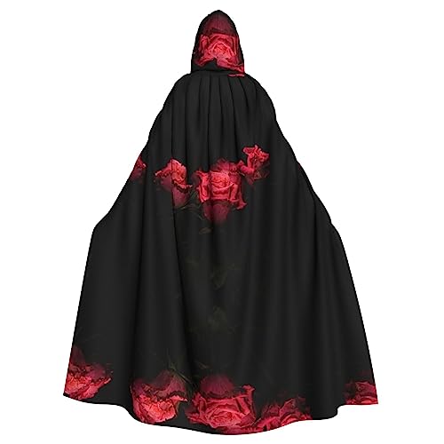 Sylale Kapuzenumhang mit roter Rose und schwarzen Blättern, Unisex, für Erwachsene, Halloween, Cosplay von Sylale