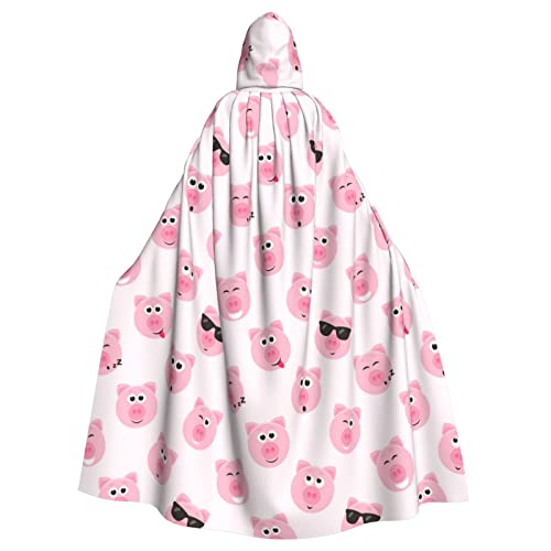 Sylale Lustiger rosa Schweinegesichtsaufdruck, Kapuzenumhang, Weihnachts-Kostüm, Unisex, Erwachsene, Halloween, Cosplay-Kostüm von Sylale