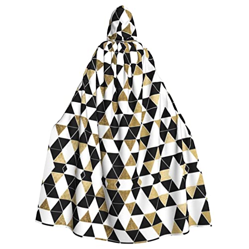 Sylale Modischer, moderner Umhang mit Kapuze, schwarz-weiß-goldfarben, Dreiecke, Weihnachten, Kostüm, Unisex, Erwachsene, Halloween, Cosplay-Kostüm von Sylale