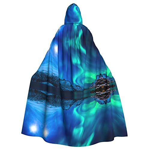 Sylale Northern Lights Print Hooded Cloak Christmas Fancy Dress Unisex Adult Halloween Cosplay Costume von Sylale