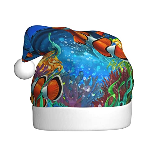 The Underwater World Weihnachtsmütze mit tropischem Fisch, bedruckt, Weihnachtsmannmütze für Erwachsene, Weihnachtsmütze für Neujahr, festliche Party, Weihnachtszubehör von Sylale