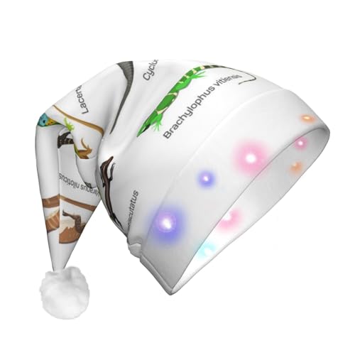 Verschiedene Arten Von Eidechse Gedruckt Weihnachtsmütze Santa Hut Für Erwachsene, Led Xmas Hut Für Neujahr Festliche Party Weihnachten Liefert von Sylale