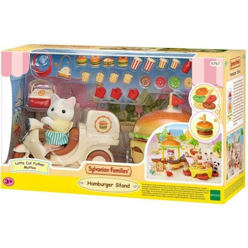 Dolls House Accessories Sylvanian Families Puesto de hamburguesas - Papa Latte Cat y Scooter 30 Pieces von Sylvanian Families