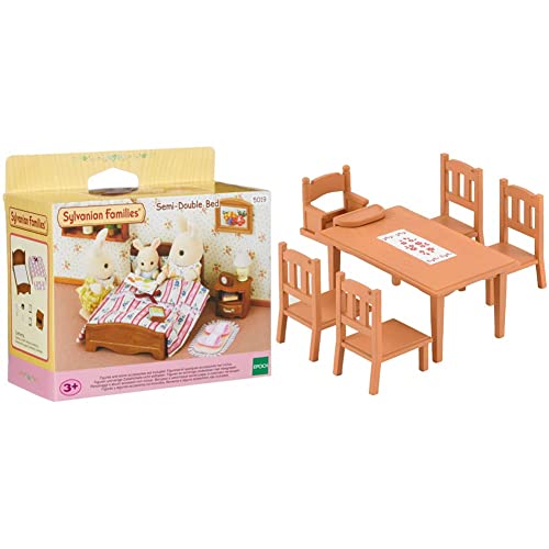 Sylvanian Families 5019 Doppelbett, Puppenbett, Mehrfarbig & Families 4506 Esstisch Set, Puppenmöbel, Braun von Sylvanian Families