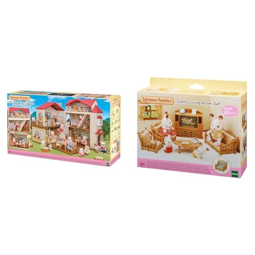 Sylvanian Families 5716 Stadthaus mit Dachzimmer - Puppenhaus & L5339 Landhaus Wohnzimmer - Puppenhaus Einrichtung Möbel, 30 x 50 cm, 1 Stück (1er Pack), aus Kunststoff von Sylvanian Families