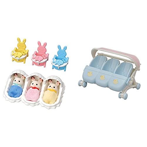 Sylvanian Families L5532 Erstausstattung für Drillinge - Puppenhaus Spielset & 5533 Drillings-Kinderwagen - Puppenhaus Spielset, Multicolour, 8.5 x 5.5 x 4 cm von Sylvanian Families