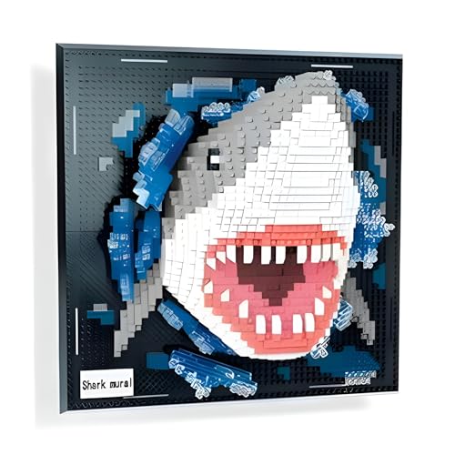 3D Wandkunst Hai Tier Micro Mini Bausteine Bausatz für Erwachsene, Home Wanddekoration Tisch Display, Kreatives Geburtstagsgeschenk Klemmbausteine Spielzeug für Kinder Jugendliche (2166 Teile) von SymGrpu