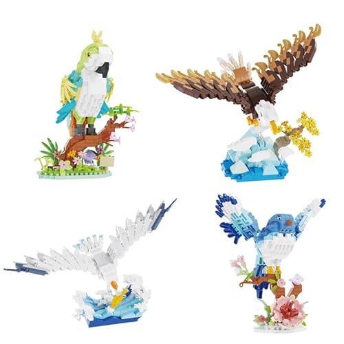 4er-Pack Vögel Mini Bausteine Bausatz (2399 Teile), Vögel Micro Klemmbausteine Modell mit Sockel, STEM Pädagogisches Tierspielzeug, Kreatives Geschenk für Kinder & Erwachsene, Tischdekoration Display von SymGrpu