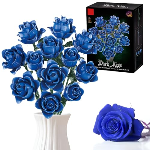 Blaue Rosenstrauß Bausteine Bausatz für Erwachsene, Blumen Botanische Kollektion Klemmbausteine Spielzeug, Künstliche Blumen für Heimbüro Dekoration, Geschenk für Sie Frauen Erwachsene (585 Teile) von SymGrpu