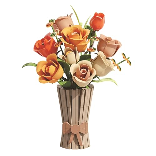 Blumen Blumenstrauß Bausteine Bausatz mit Vase, Rosen Klemmbausteine für Erwachsene, Botanische Sammlung für Home Office Decor, Geschenke für Valentinstag Geburtstage Muttertag(868 Stücke) von SymGrpu