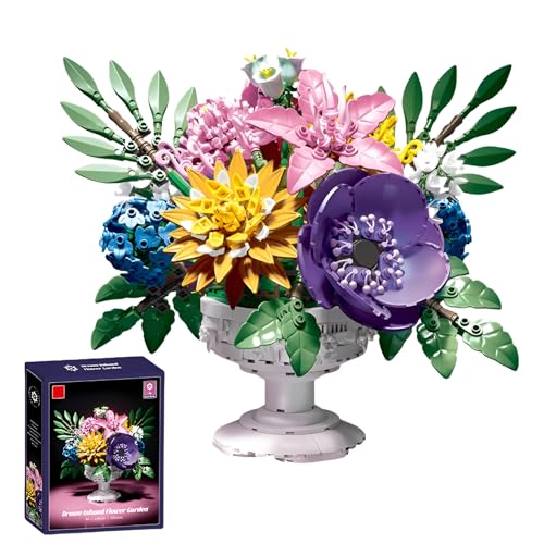 Blumenarrangement Künstliche Blumen Bausteine Bausatz, Botanicals Colletion & Art für Zuhause Büro Hochzeit Dekoration Tisch Display, Klemmbausteine Geschenk für Sie Erwachsene Kinder (1081 Stück) von SymGrpu