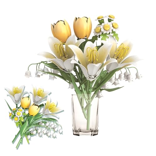 Blumenstrauß Bausteine Bausatz, Lilien Botanische Sammlung Klemmbausteine, Künstliche Blumen für Zuhause Büro Dekoration & Geschenke für Frauen Mädchen Sie (376 Stück) von SymGrpu
