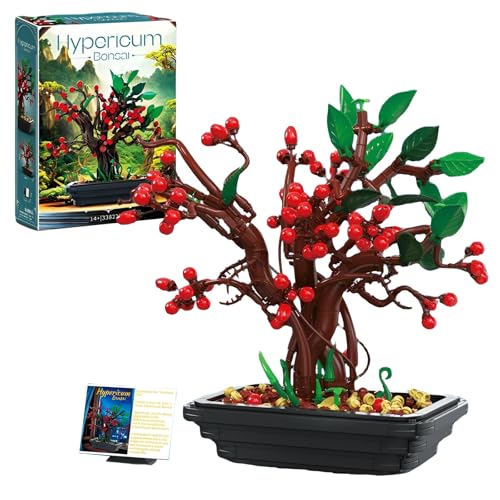 Botanicals Hypericum Bonsai Bausteine Bausatz, Künstliche Pflanze für Indoor Home Décor, Kreative Blume Potted Klemmbausteine Überraschung Geburtstagsgeschenk für Erwachsene Teens über 14+(876 Pieces) von SymGrpu