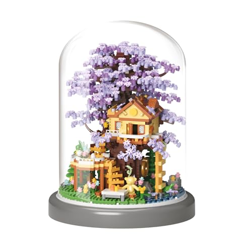 DIY Miniatur Kirschblüten Baumhaus Mini Bausteine (2080 Stück), Sakura Blumen Bonsai Baum Modell Spielzeug mit Staubschutz, Mini Klemmbausteine für Erwachsene & Kinder, kreative Home Office Decor von SymGrpu