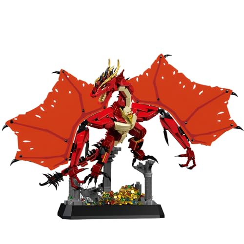 Feuerdrachen Bausteine, 1736 Teile Mittelalterlicher Drache Sammler Modell mit beweglichen Flügeln und Schatzkiste, MOC-Baukasten STEM-Spielzeug, großes Display-Geschenk für Erwachsene und Kinder Feuerdrachen Bausteine, 1736 Teile Mittelalterlicher Drache Sammler Modell mit beweglichen Flügeln und Schatzkiste, MOC-Baukasten STEM-Spielzeug, großes Display-Geschenk für Erwachsene und Kinder von SymGrpu
