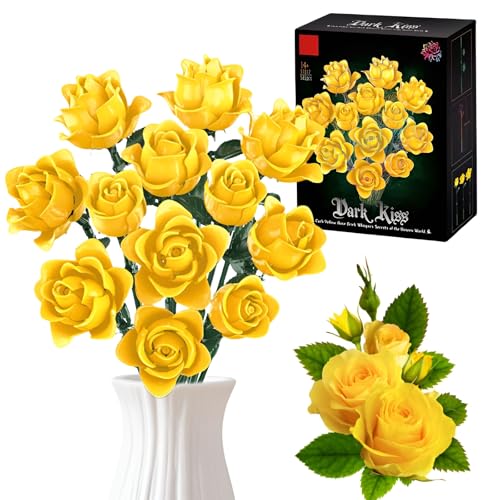 Gelbe Rosenstrauß Bausteine Bausatz für Erwachsene, Blumen Botanische Kollektion Klemmbausteine Spielzeug, Künstliche Blumen für Heimbüro Dekoration, Geschenk für Sie Frauen Erwachsene (585 Teile) von SymGrpu