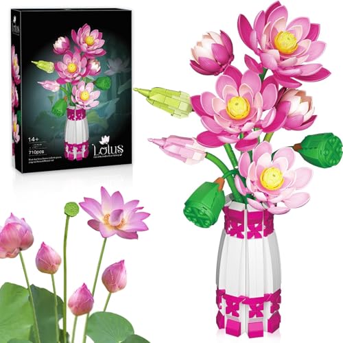 Lotusblumen Blumenstrauß Bausteine Bausatz, 710 Stück Botanical Collection Künstlerische Blumen Klemmbausteine mit Vase für Haus & Büro Dekoration, Geschenk für Frauen Erwachsene Mädchen ab 14 Jahren von SymGrpu