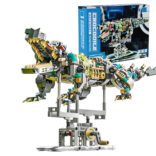 Mechanische Krokodile Bausteine Bausatz, Maschinen Insekten Tiere Sammlung Klemmbausteine, Krokodile Display Modell für zu Hause, Geschenk BAU Spielzeug für Erwachsene Jungen Mädchen (882 Stück) von SymGrpu