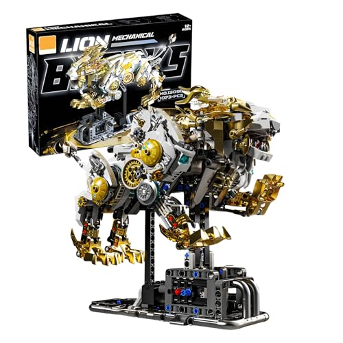 Mechanischer Löwe Bausteine Bausatz, Ideen Maschinen Tiere Sammlung Klemmbausteine, Löwe Display Modell für Zuhause, Kreatives Geschenk Bauspielzeug für Erwachsene Jungen Mädchen (1073 PCS) von SymGrpu