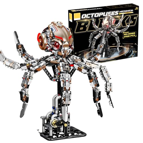 Mechanischer Oktopus Bausteine Bausatz, Maschinenbau-Meerestiere-Sammlung Klemmbausteine, Oktopus-Display-Modell für Zuhause, Kreatives Geschenk-Bauspielzeug für Erwachsene Jungen Mädchen (1768 Stück) von SymGrpu