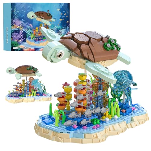 Meeresschildkröte Bausteine Bausatz mit Meerespflanzen, Meerestiere Klemmbausteine Spielzeug Set, Meerestiere Modell für Home Office Decor, Kreatives Geschenk für Erwachsene Kinder, 1091 Teile von SymGrpu