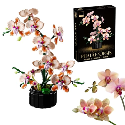 Orchideen Bonsai Bausteine Bausatz, 866 Stück Blumen Blumenstrauß Klemmbausteine, Botanical Collection Künstliche Pflanzen für Heimdekoration, Geschenkidee für Muttertag, Jahrestag, Geburtstag von SymGrpu