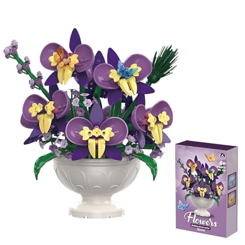 Orchideen Bonsai Bausteine Bausatz mit Insekten, DIY Botanische Sammlung Pflanze Topf Klemmbausteine Spielzeug, Künstliche Blumen für Dekor, Geschenk für Erwachsene Kinder(469 Stück) von SymGrpu
