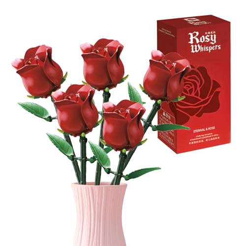 Rot Rosen Blumen Blumenstrauß Baukasten, DIY 290 Stück Blume Botanical Collection Klemmbausteine Spielzeug, Articifial Blumen für Home Office Decor, Geschenk für Sie Frauen Mädchen von SymGrpu