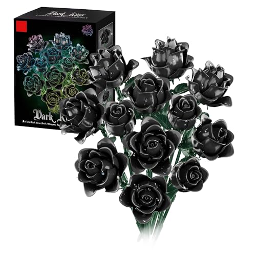 Schwarze Rosen Blumenstrauß Bausteine Bausatz für Erwachsene, Blumen Botanische Kolletion Klemmbausteine Spielzeug, Künstliche Blumen für Heimbüro Dekoration (585 Stücke) von SymGrpu