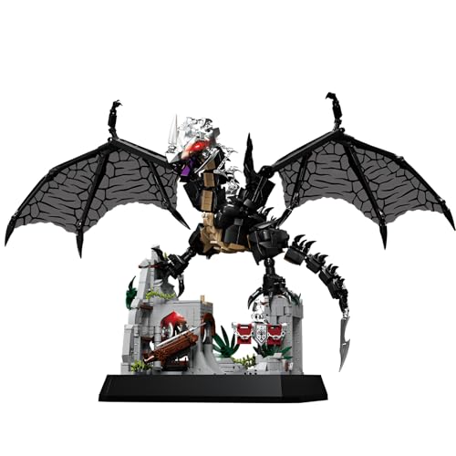 Schwarzer Drache Bausteine Bausatz, 1512 Teile Mittelalterliches Felltier Sammler Modell, Filminspirierter MOC-Baukasten mit posierbaren Flügeln & Basis, STEM Spielzeug Geschenk für Erwachsene Kinder von SymGrpu