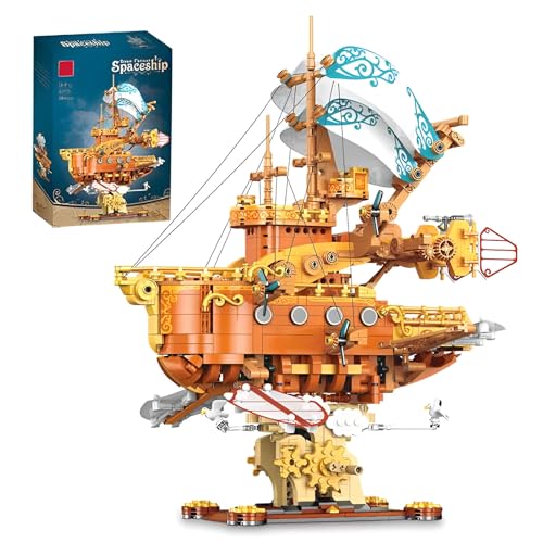 Steampunk Raumschiff Bausteine Bausatz, Fantasie Victoria Stil Dampf-Luftschiff Bauspielzeug, Ideen Modell Klemmbausteine Baukasten für Erwachsene, Geschenk für Teenager Jungen Mädchen(1864 Stück) von SymGrpu