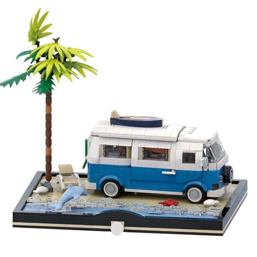 Strand-Campingwagen-Bausteine, Stadt Urlaub Camper Thematischer Klemmbausteine Spielzeug, Wohnmobil-Automodell für die Ausstellung, Kreatives Spielset Geschenk für Erwachsene Kinder (960 Teile) von SymGrpu