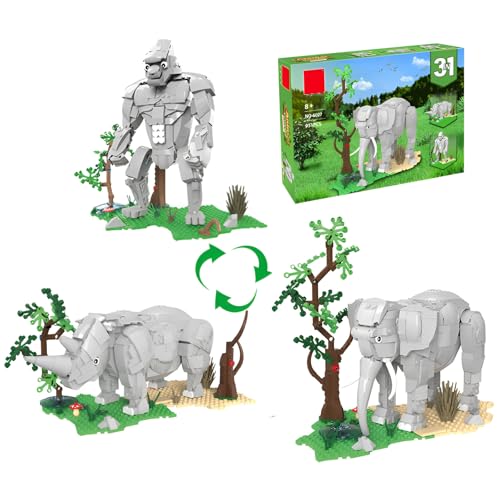 SymGrpu 3-in-1 Elefant-Nashorn-Gorilla-Bausteine Bausatz, 951 Teile Transformierbar Tiere Baumodell für Display, STEM Lernspielzeug für Kinder ab 8 Jahren SymGrpu 3-in-1 Elefant-Nashorn-Gorilla-Bausteine Bausatz, 951 Teile Transformierbar Tiere Baumodell für Display, STEM Lernspielzeug für Kinder ab 8 Jahren von SymGrpu